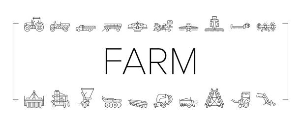 illustrations, cliparts, dessins animés et icônes de équipement agricole et icônes de transport définir vector . - spreader