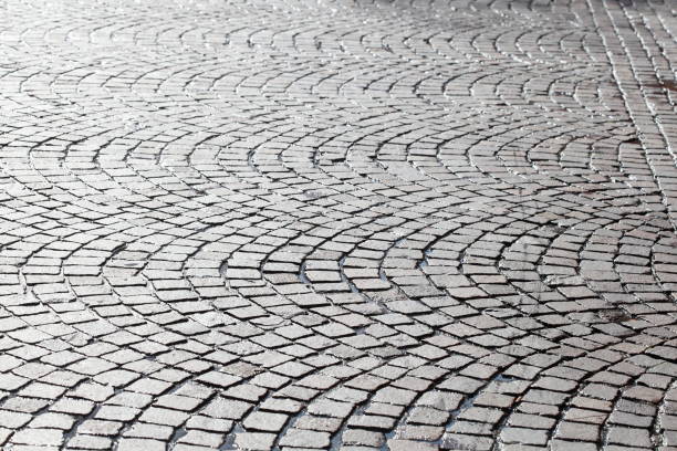 Glittering rain-soaked cobblestones, Germany, Europe