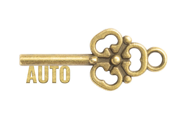 istock Realistic bronze vintage antique key with word Auto isolated on white background 1371938514