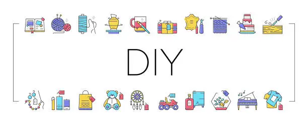 Vector illustration of Diy Crafts Handmade Collection Icons Set Vector .