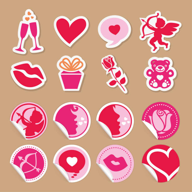 bildbanksillustrationer, clip art samt tecknat material och ikoner med valentine's day vector stickers set - läppstiftskyss illustrationer