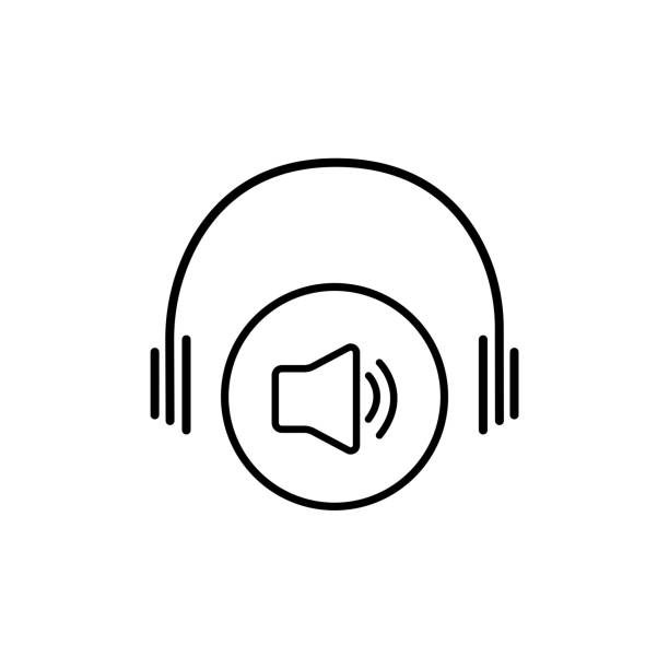 illustrazioni stock, clip art, cartoni animati e icone di tendenza di icona del volume audio con le cuffie. simbolo dell'auricolare sonoro - short phrase audio