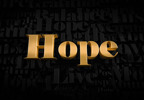 istock Hope - Gold text on black text background - Motivational word 3D rendered picture. 1371940056