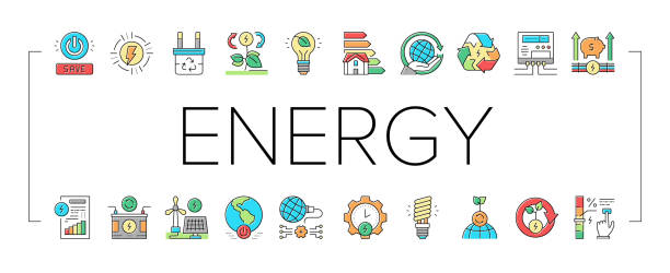 stockillustraties, clipart, cartoons en iconen met energy saving tool collection icons set vector . - energierekening