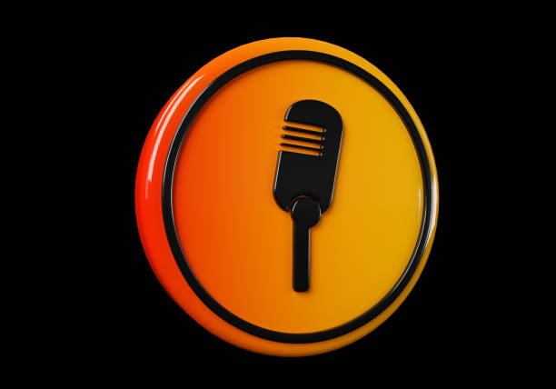 Mic media button. buttons. Shiny icon with yellow frame and with reflection.  3d illustration on black background