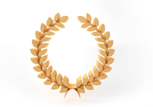 istock Golden Laurel wreath isolated on white background. 3D illustration. 1371941393