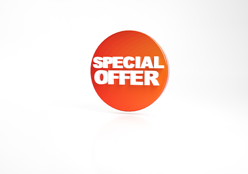 Special offer  3d text banner sales discount.  3d render graphic color tag label isolated on white background