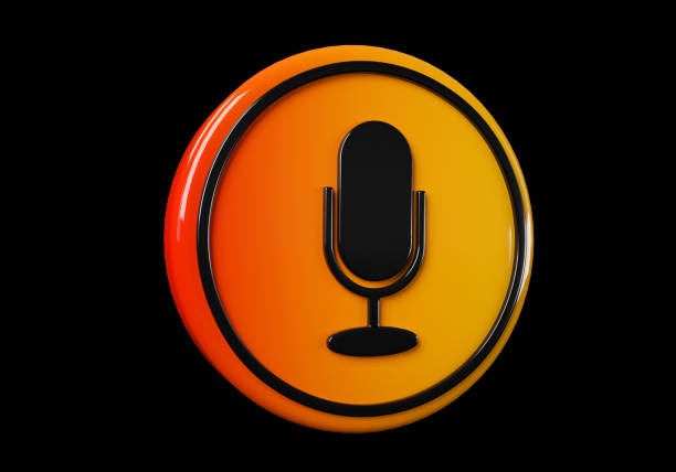 Mic media button. buttons. Shiny icon with yellow frame and with reflection.  3d illustration on black background
