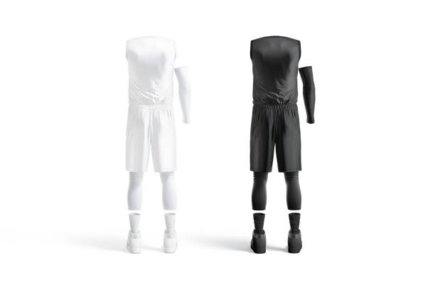 istock Blank black and white basketball uniform mockup, back view 1371943579