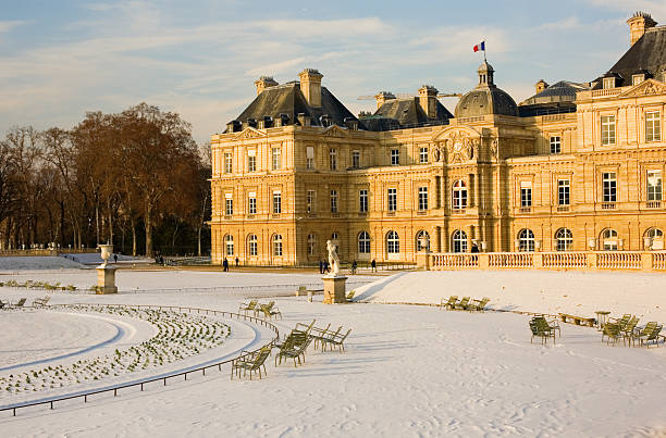 Rare snowy day in Paris. Lots of snow in the Luxembourg Garden