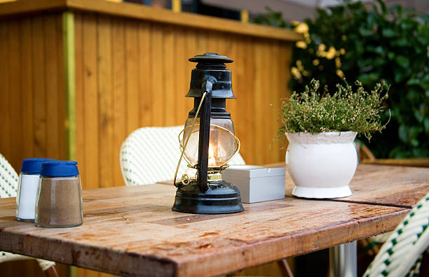 istock Street cafe table with old style lamp 137194484