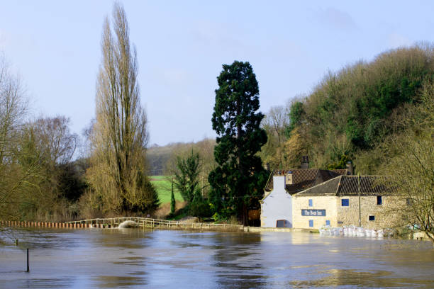 February flood waters at Sprotbrough Flash, in 2022. stock photo