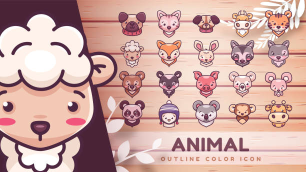 Set cartoon character animal icon Set cartoon character animal icon. Vector eps 10 wolf and lamb stock illustrations