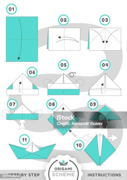 Sinking Ship Origami Tutorial Boat Ship Origami Scheme Tutorial Moving Model Stock Illustration ...