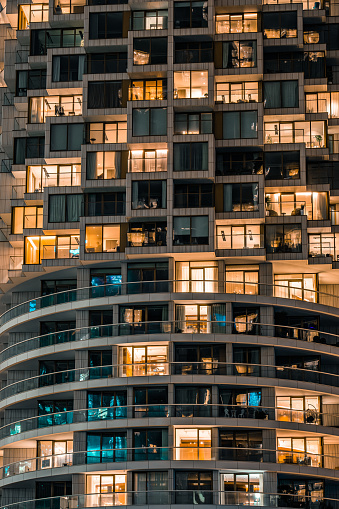 The light in an apartment at night, Canary Wharf, London
