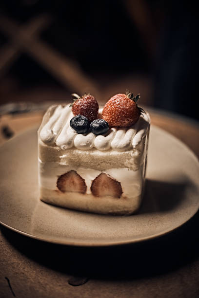 homemade cake cream strawberry on background.