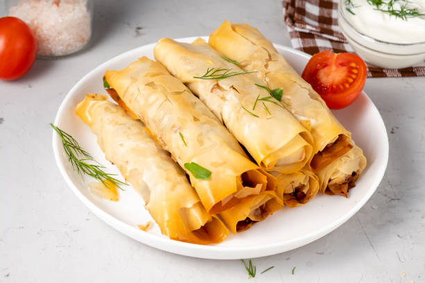 istock Rolls with filling, filo pastry. 1371954808