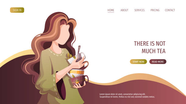 женщина со стопкой чайных чашек. - women coffee tea party drinking stock illustrations