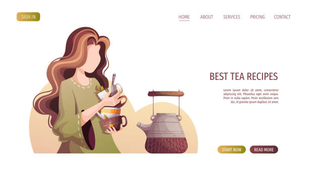 illustrazioni stock, clip art, cartoni animati e icone di tendenza di donna con pila di tazze da tè. - women coffee tea party drinking