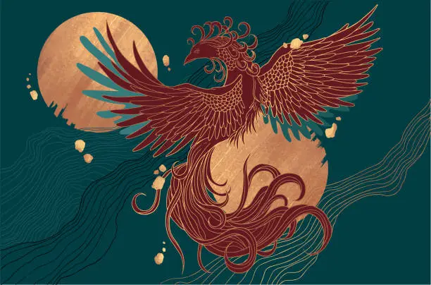 Vector illustration of mythological bird phoenix Fenghuang