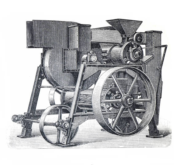 Coffee bean machine or vintage coffee machine. sorting coffee. hand drawn engraved antique illustration. organic coffee bean. antique coffee bean machine.