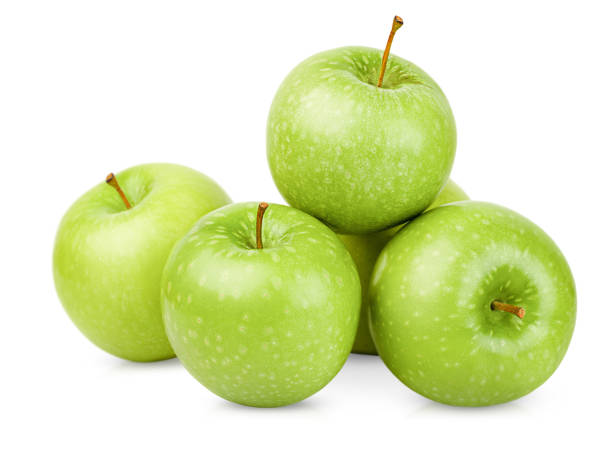 Five Green Apples Stock Photo - Download Image Now - Apple - Fruit