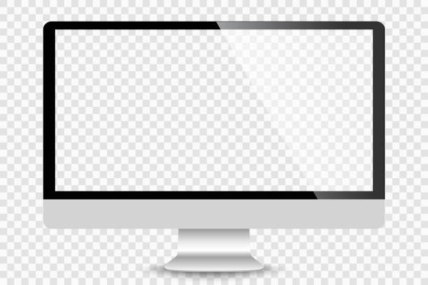 realistische moderne thin frame display computer monitor vektor illustration. png-datei - computerbildschirm stock-grafiken, -clipart, -cartoons und -symbole
