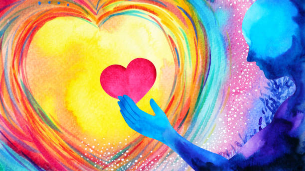 red heart love mind mental flying healing in universe spiritual soul abstract health art power watercolor painting illustration design vector art illustration