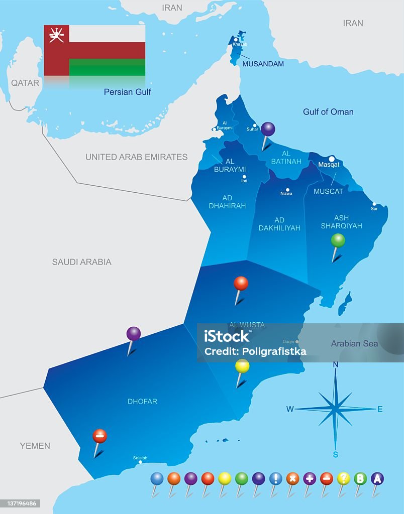 Mapa de Omã - Vetor de Arábia royalty-free