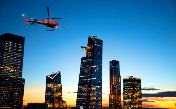 istock Helicopter tour over Manhattan at sunset. 1371964893