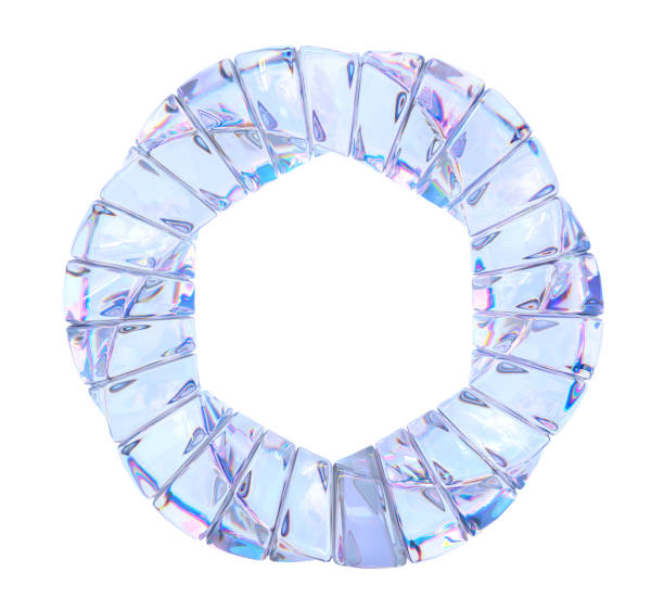 corona de cristal o anillo retorcido de vidrio con efecto de dispersión. círculo iridiscente transparente con textura acanalada, composición acrílica o de plexiglás, marco redondo vacío aislado sobre fondo blanco, renderizado 3d - liquid crystal display fotografías e imágenes de stock