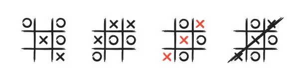 Vector illustration of Tic-Tac-Toe game. Hand drawn tic tac toe game.