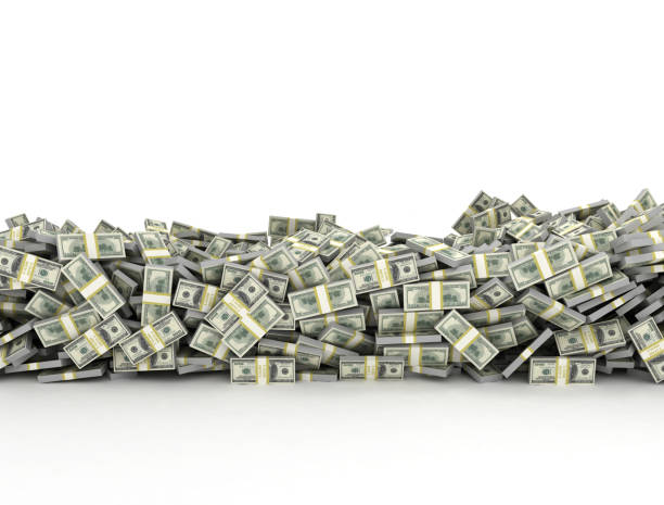 istock Tall pile of us currency - US dollars isolated 1371966041