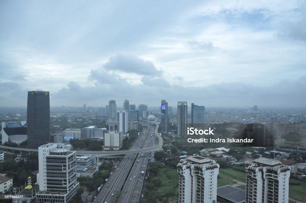 Jakarta Skycrapers View of Jakarta's skyscrapers from above Architecture Stock Photo