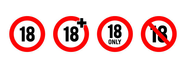 Under 18 years sign isolated on white background. Under 18 years sign isolated on white background. 18 plus. Eighteen plus sign. Adult only. Vector stock 18 19 years stock illustrations