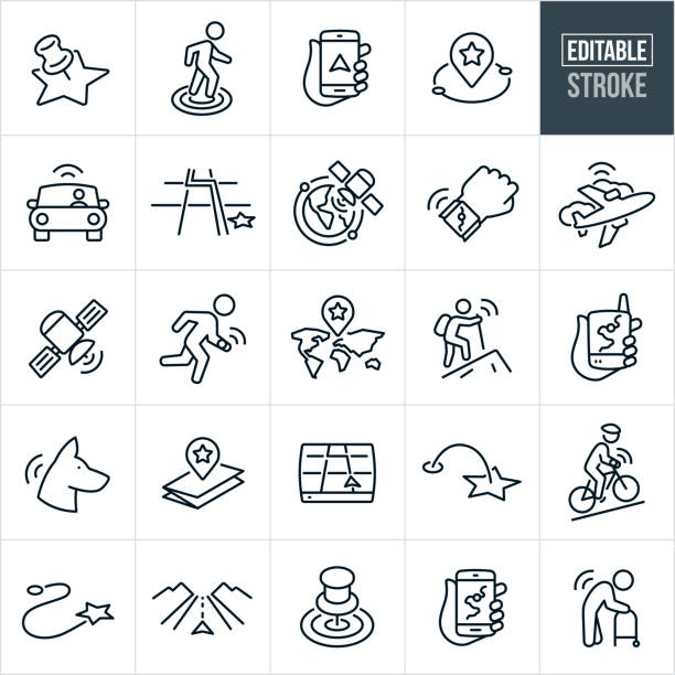 навигация и отслеживание значков тонких линий — редактируемая обводка - smart phone mobility computer icon concepts stock illustrations