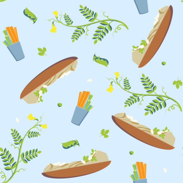 bezszwowy wzór hummusu - celery vegetable illustration and painting vector stock illustrations