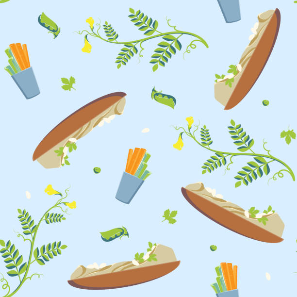 хумус бесшовный узор - celery vegetable illustration and painting vector stock illustrations
