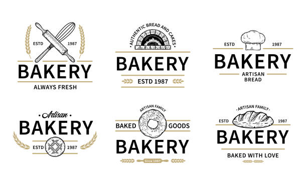 Vector bakery badges Vector bakery badges, icons and design elements bread silhouettes stock illustrations
