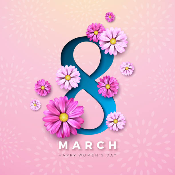 8 March. Happy Women's Day Floral Illustration. International Womens Day Vector Design with Colorful Spring Flower in Number 8 on Light Pink Background. Woman or Mother Day Theme Template for Flyer, Greeting Card, Web Banner, Holiday Poster or Party Invit 8 March. Happy Women's Day Floral Illustration. International Womens Day Vector Design with Colorful Spring Flower in Number 8 on Light Pink Background. Woman or Mother Day Theme Template for Flyer, Greeting Card, Web Banner, Holiday Poster or Party Invitation womens day flowers stock illustrations