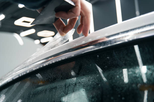 istock Professional detailer hand applying auto body coating 1371972732