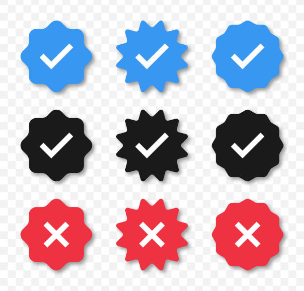 ilustrações de stock, clip art, desenhos animados e ícones de profile verification check marks icons. verified and unverified account sign. social media icon set. blue check mark and red cross mark symbol for profile authentication. - unverified