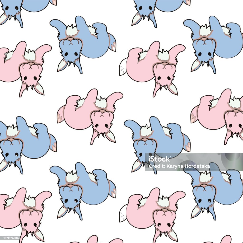 Seamless Pattern With Blue And Pink Rabbits Image Isolated Stock ...