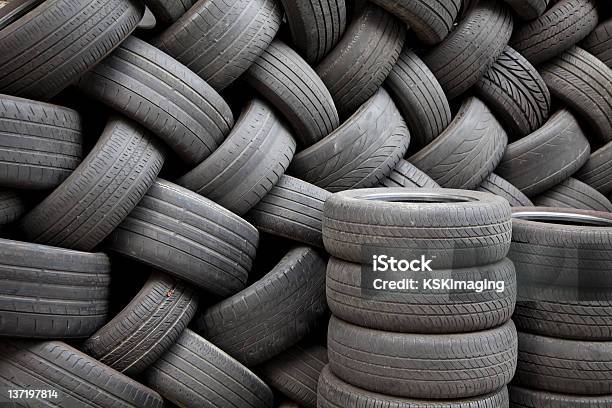 Pile Of Tires Stock Photo - Download Image Now - Black Color, Garbage, Gray Color