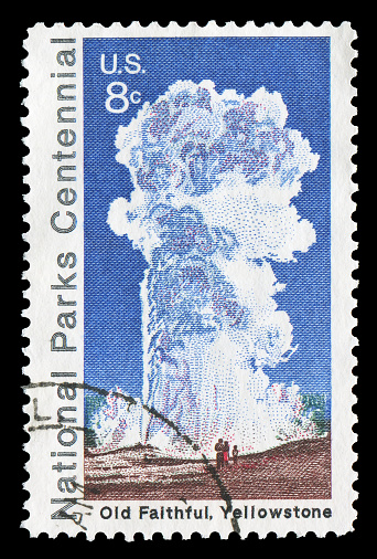 US postage stamp: Old Faithful Spring, Yellowstone Park