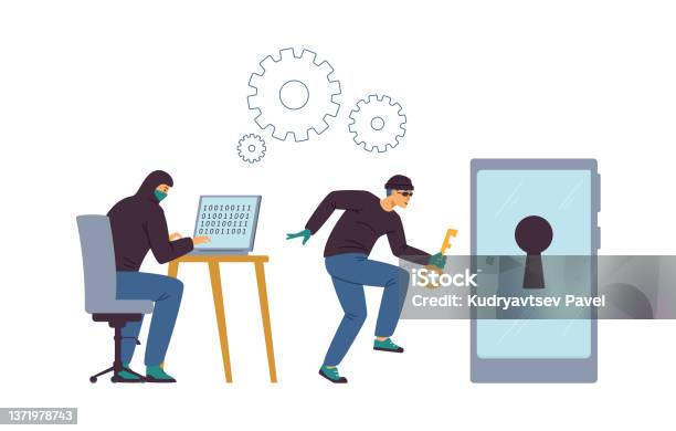 Fraud Comic Computer Computer Fraud And Hacking Computer Security Flat Vector Illustration ...