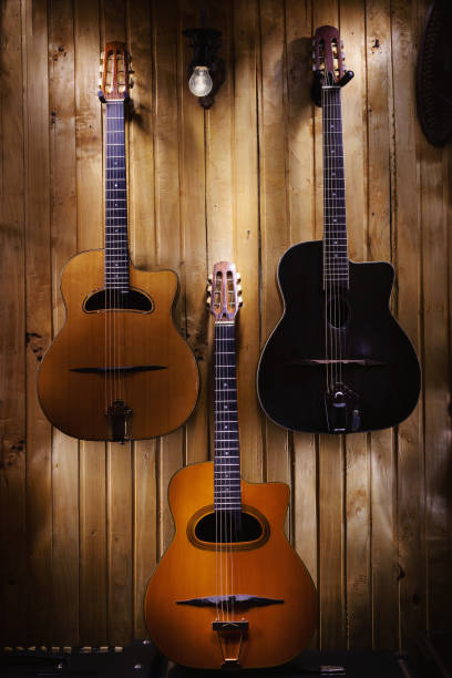 Three Gypsy Jazz Acoustic Guitars stock photo