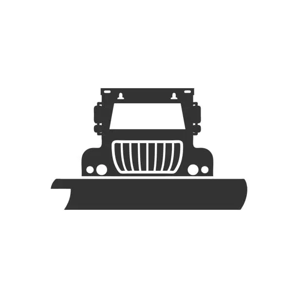 Vector illustration of Winter service vehicle for snow removal from roads, black icon flat vector illustration isolated on white background.