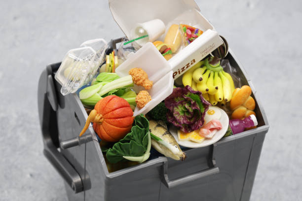 istock Garbage trash can, Image of food waste made in miniature. 1371982731
