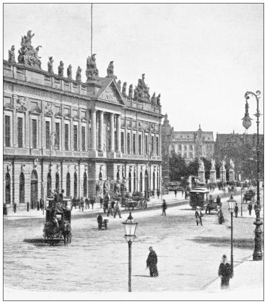antique travel photographs of berlin and germany: arsenal and hall of fame - arsenal stock illustrations